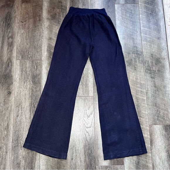 Three Dots Wide Leg High Waisted Linen Pants Navy Blue Size Small - Picture 7 of 8